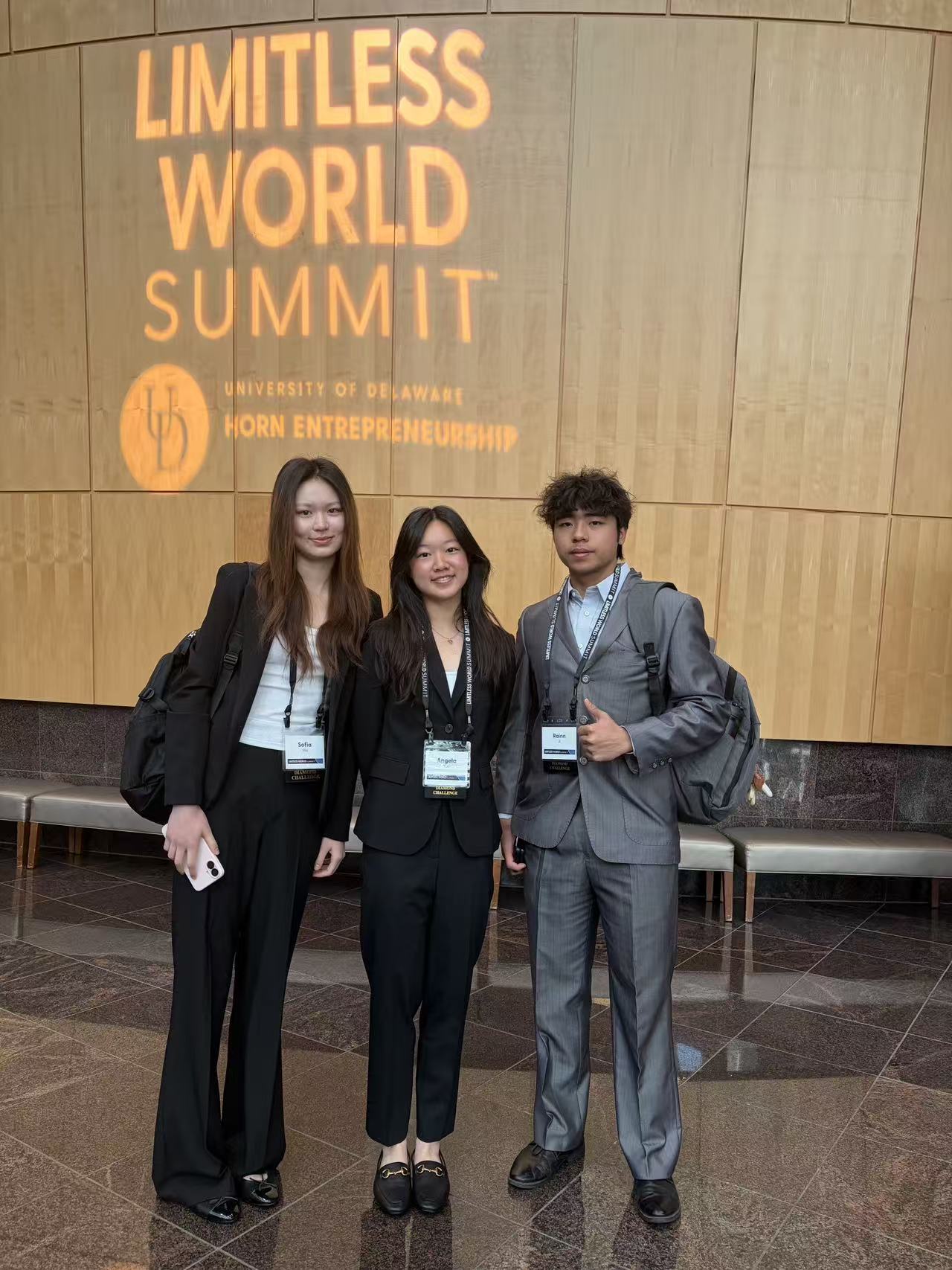 Sofia, Angela, and Rainn at the Diamond Challenge Limitless World Summit at the University of Delaware